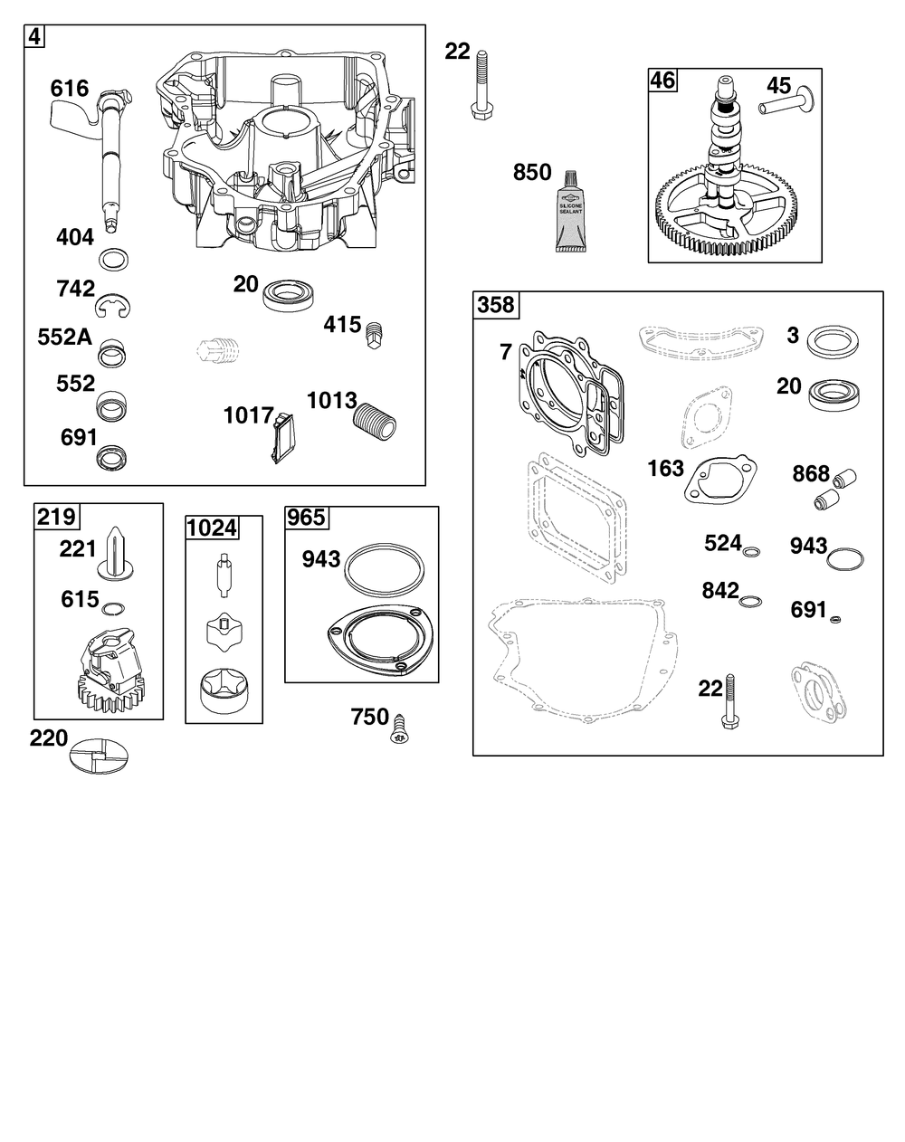 Crankcase Cover/Sump Group Diagram and Parts List for 44U777-0011-G1 400000 - 699999 Briggs and Stratton Engine